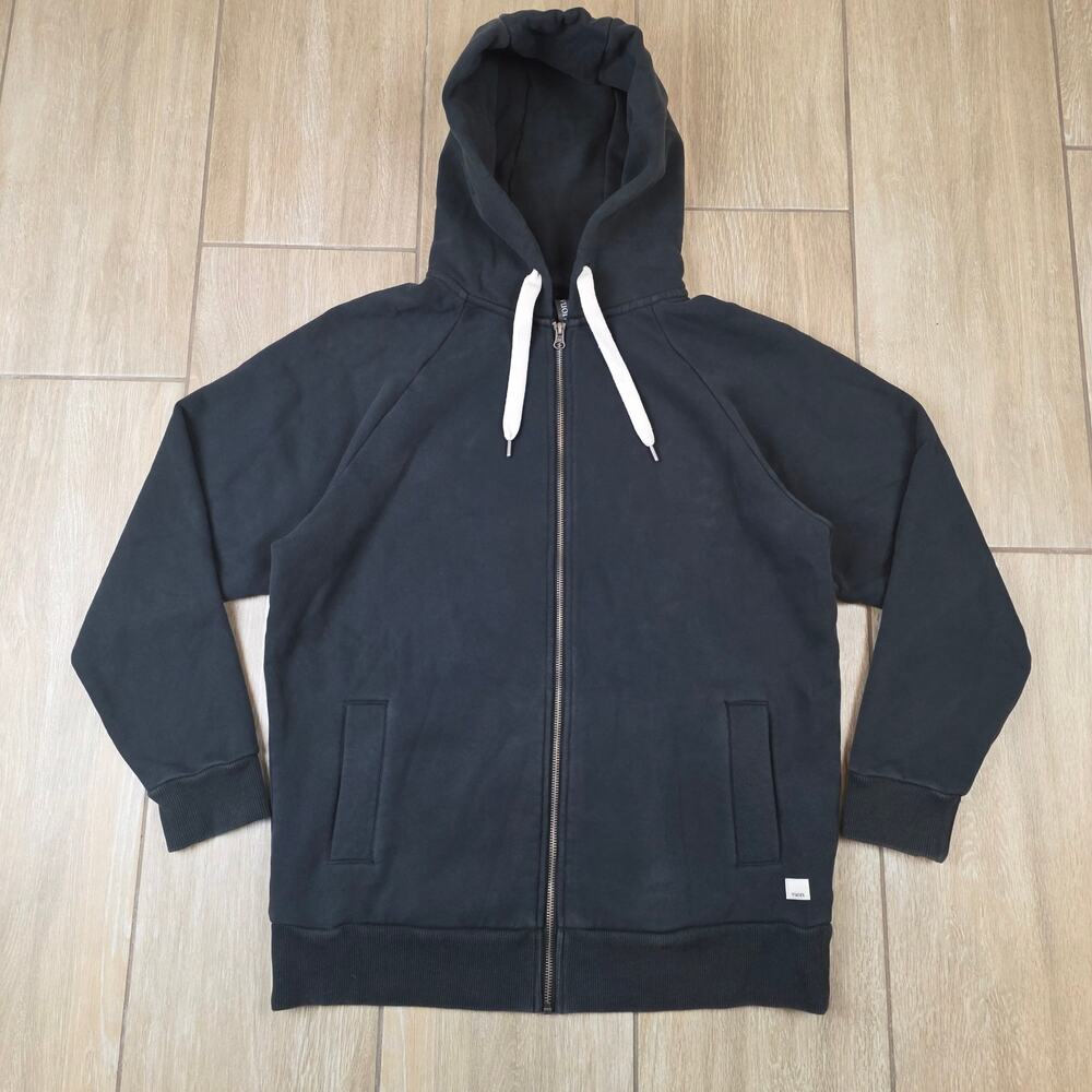Vuori Restore Hoodie Womens S Washed Black Oversized Full Zip Organic Cotton